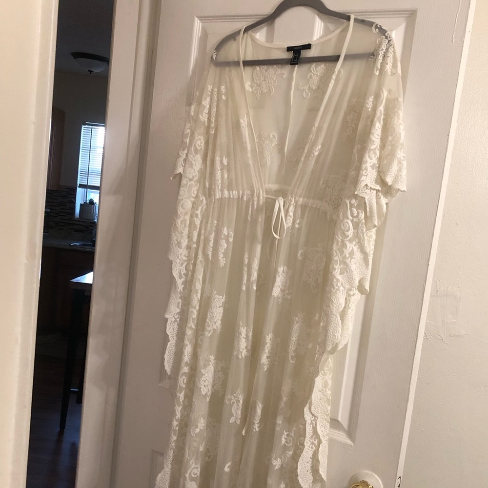Forever 21 White Lace Maxi Kimono L - Picture 2 of 6